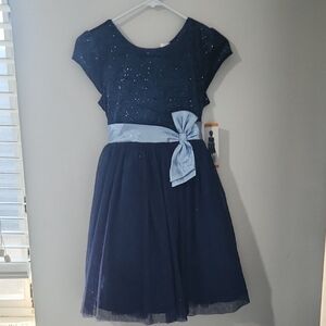 NEW Girls Jona Michelle Midnight Blue Dress with Light Blue Sash Size 12